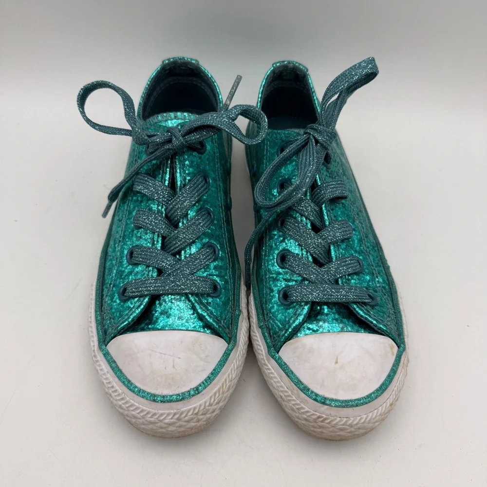 Converse Chuck Taylor Sneakers Kids Size 12 Teal Glitter Low Top 364814C